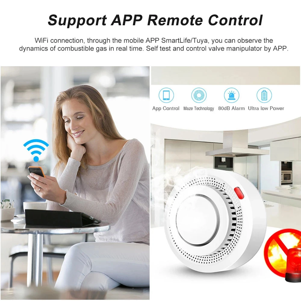 wifi smart smoke detector alarm fire protection smoke detector smokehouse combination fire alarm home security system free global shipping