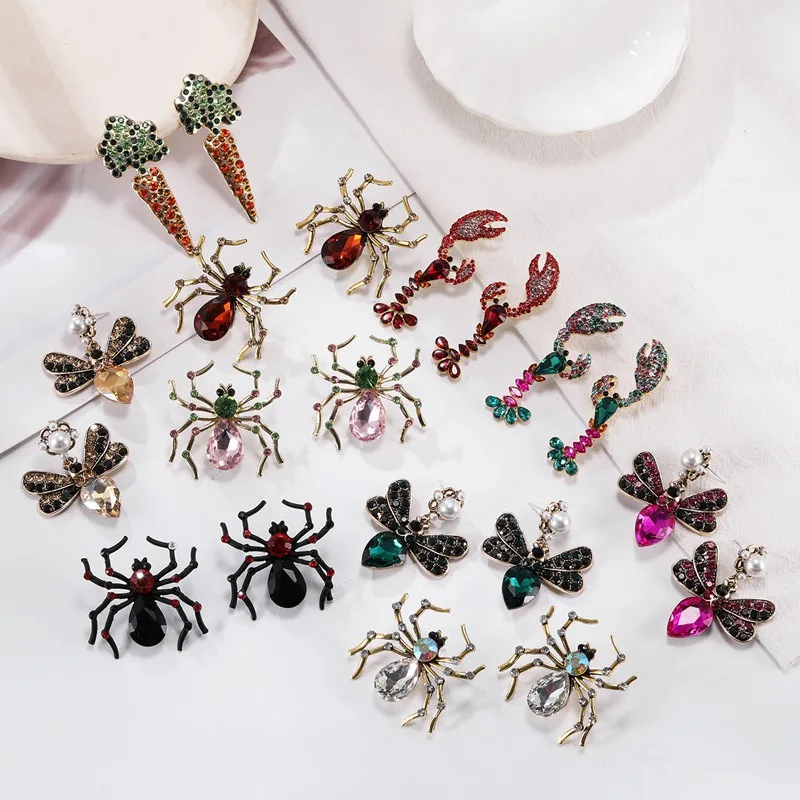 

Match-Right Boho Spider Bee Crystal Earrings for Women Statement Big Korean Drop Earrings Pendant Insect Female Jewelry SP1035