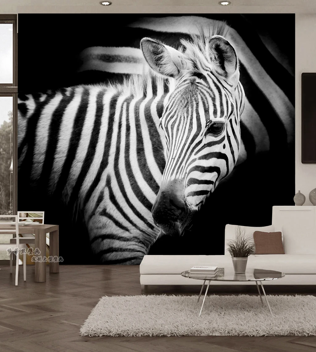Simple modern TV background wall painting living room bedroom black and white zebra Art 3D Nordic creative wallpaper Waterproof |