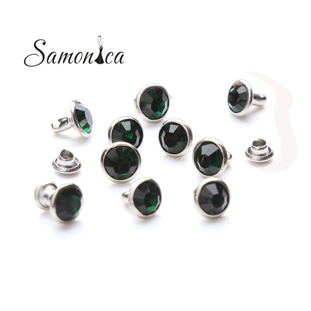 100 комплектов 8 мм изумрудные хрустальные стразы заклепки металлическая основа