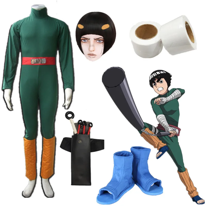 Героя аниме «Наруто Rock Lee Косплэй Для мужчин's одежда зеленого цвета, детская одежда, костюм на Хэллоуин