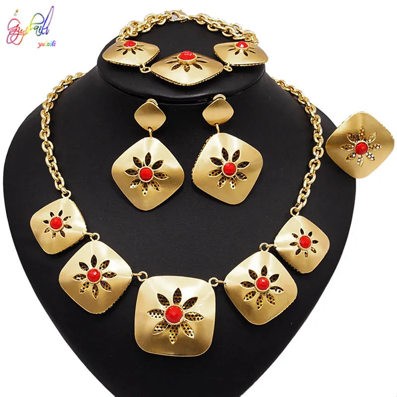 

Yulaili Square Shape Necklace Earrings Bracelet Ring Women Bijoux Ladies Charms Jewelry Clavicle Chain Pendant Jewellery