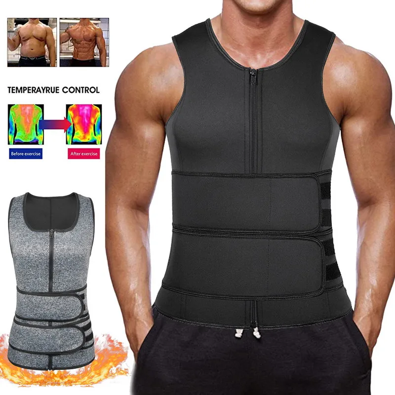 

2021 Sweat Vest for Men Waist Trainer Vest Adjustable Workout Body Shaper with Double Zipper for Sauna Suit for Men Dropshipping