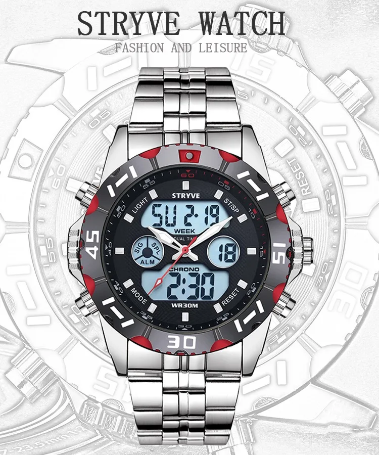 

New pointer digital dual-screen outdoor sports men's wristwatch timing waterproof multifunctional stainless steel military watch