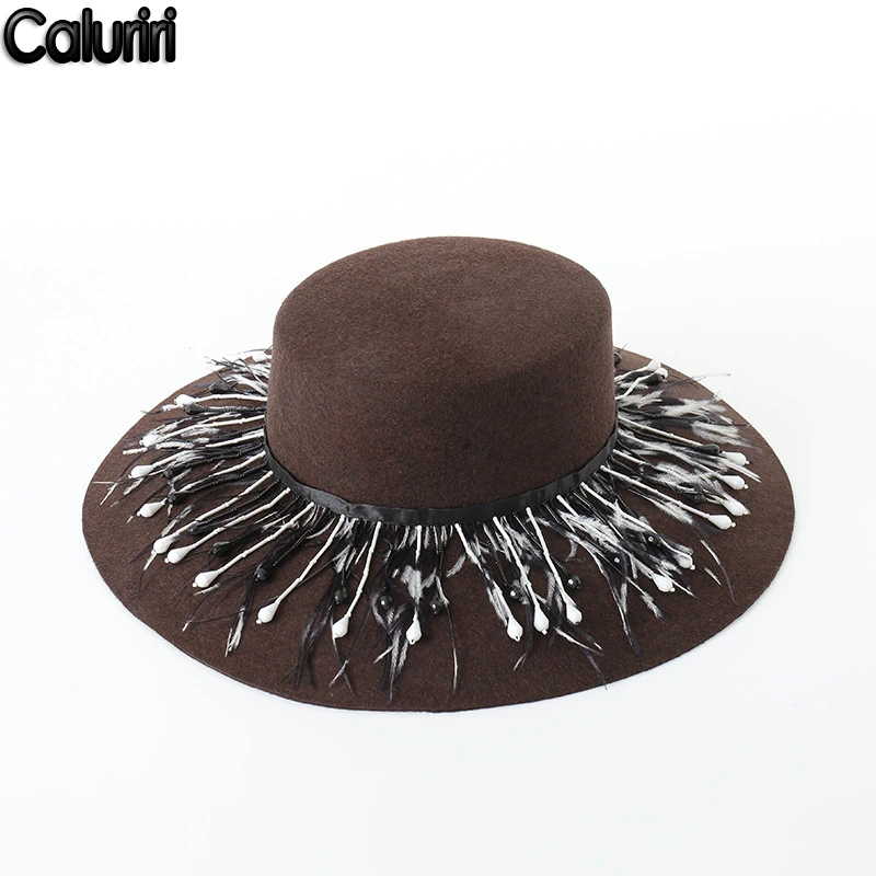 

Caluriri Unisex Fedoras Top Hat British Retro Style Wool Feather Solid Dome Gentleman Party Wool Hat Ladies Felt Retro Top Hat