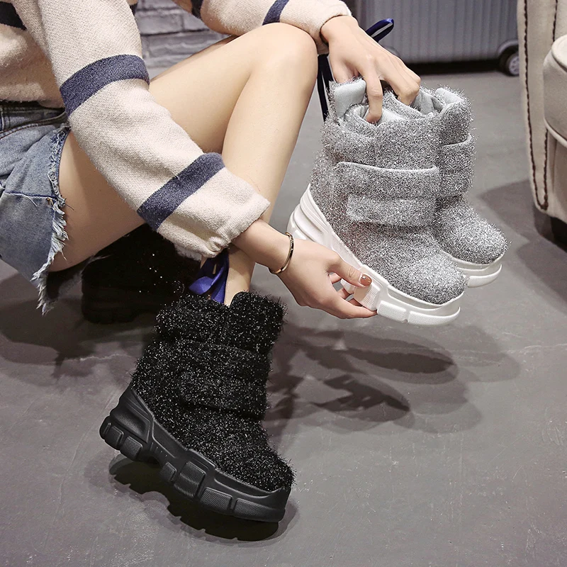 Женские зимние ботильоны на танкетке Кроссовки платформе ботинки Обувь с