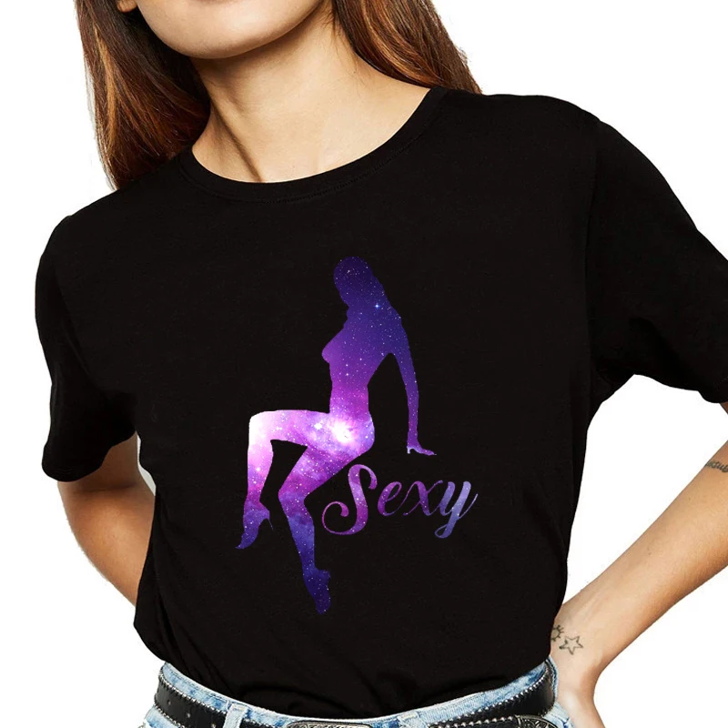 

Sexy Starry Sky Girl Pattern T-Shirt New Summer Retro Art Personality Harajuku Women Tee Female Korean Plus Size O-Neck Y2k Tops