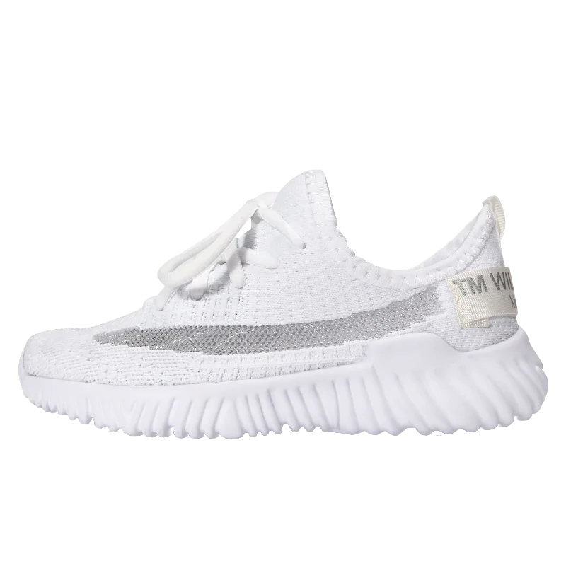 Белый NIKEZI/семейная одежда для родителей и детей, для девочек и мальчиков, детская одежда, сетчатые вязаные Лоферы без шнуровки, кроссовки для бега Yeezys Air Boost - Цвет: Белый