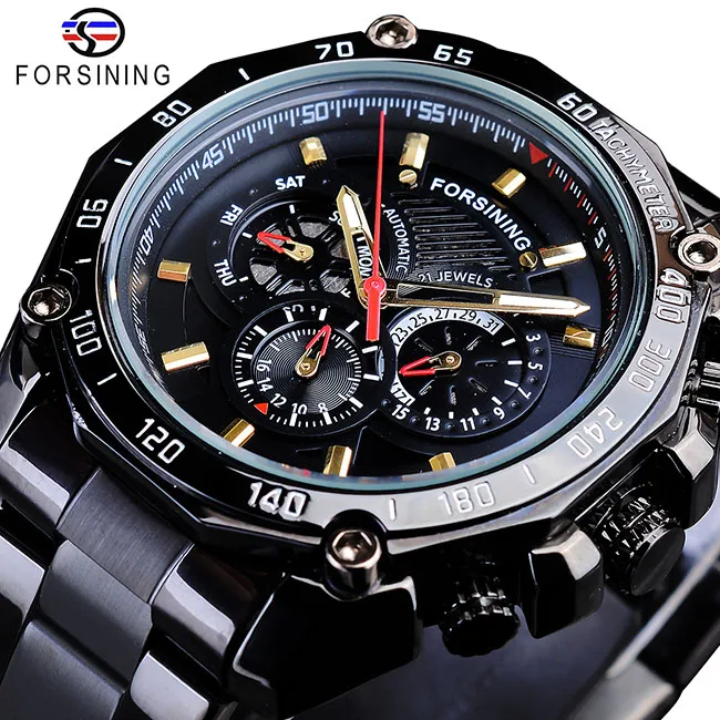 GMT1138-7 Forsining настоящий человек из нержавеющей стали военные спортивные мужские автоматические наручные часы лучший бренд класса люкс механические мужские часы Relogio - Цвет: GMT1138-7