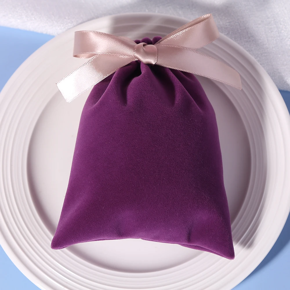 50pcs Purple Velvet Bag Jewelry Bag With Ribbon Small Pouches For Wedding Party Candy Bag Organizer Custom Logo Jewelry Packing