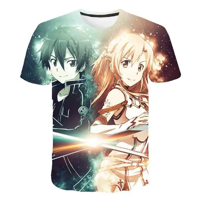Летняя футболка для подростков с героями аниме Sword Art Online модная женская и мужская