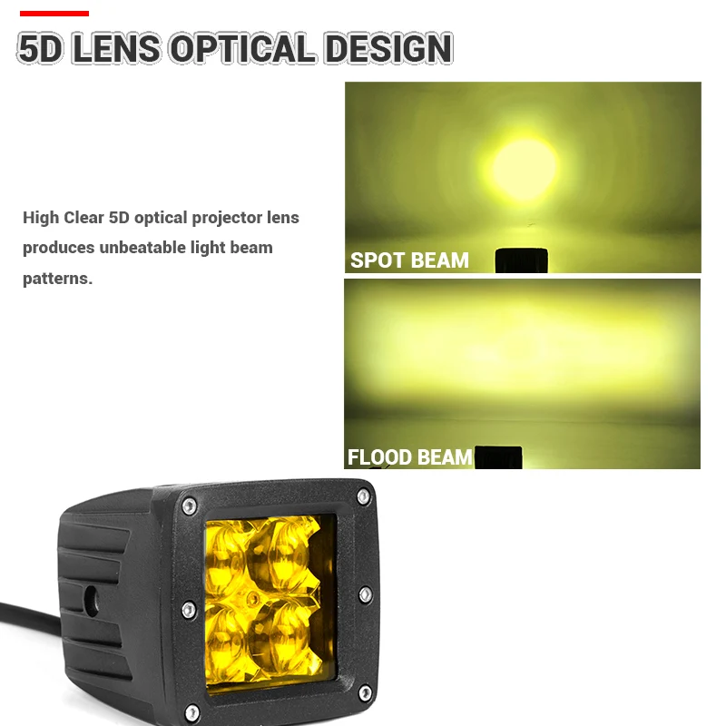 Квадратный светодиодный мини фонарь 5D для вождения 3800K янтарный прожектор