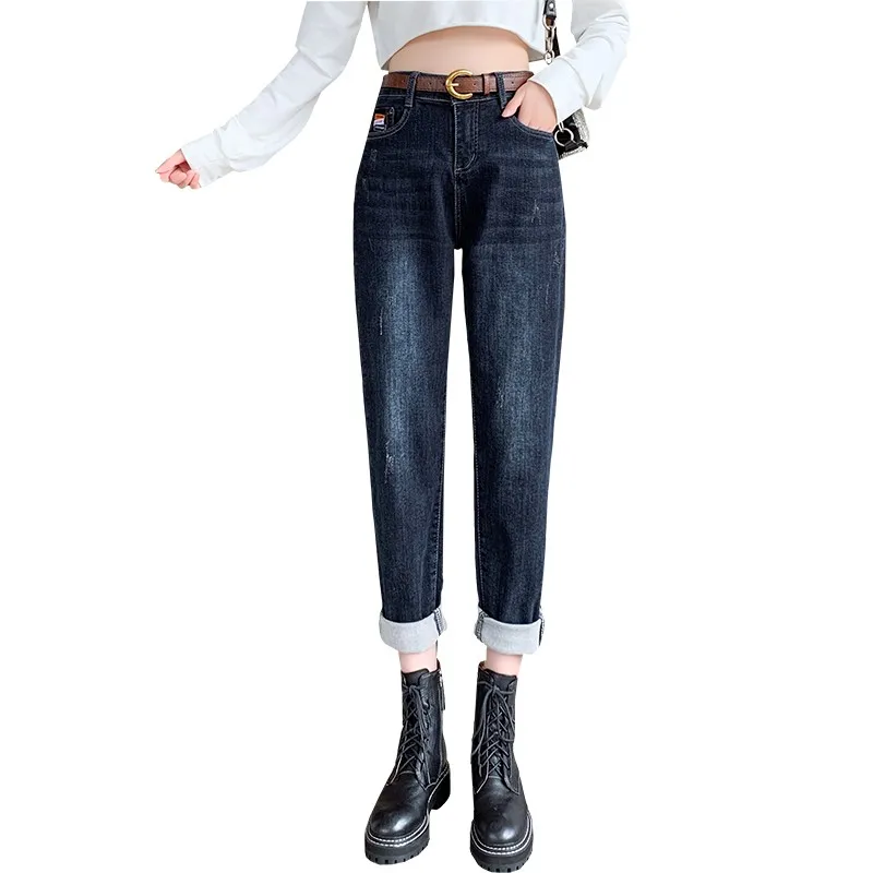 

ZHISILAO New Boyfriend High Waist Jeans Women with Belt Streetwear High Waist Denim Jeans Winter 2020 Harem Straight Jeans