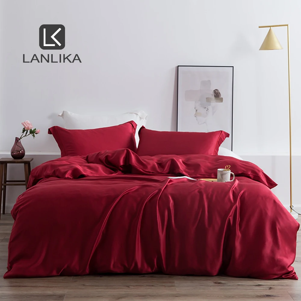 

Lanlika Women Noble Red 100% Silk 25 Momme Silk Healthy Duvet Cover Euro Bedspread Home Textile Bedding Set Bed Linen Set