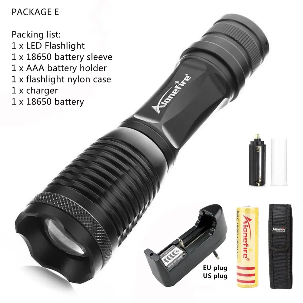 flashlight E AloneFire E007 CREE XML T6 L2 U3 V6 светодиодный тактический фонарь с зумом, прожектор, фонарь для кемпинга, фонарь AAA 18650, перезаряжаемый аккумулятор - Испускаемый цвет: flashlight E