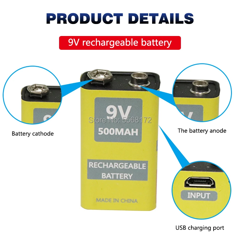 1pcs USB Battery 9V 500mAh Li-polymer Rechargeable lithium battery for Toy Remote Control drop | Электроника