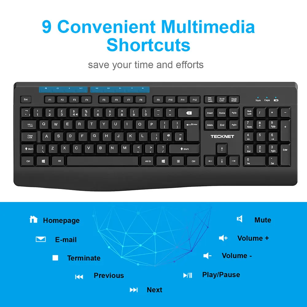 TeckNet 2 4 ГГц полноразмерная эргономичная беспроводная клавиатура и мышь