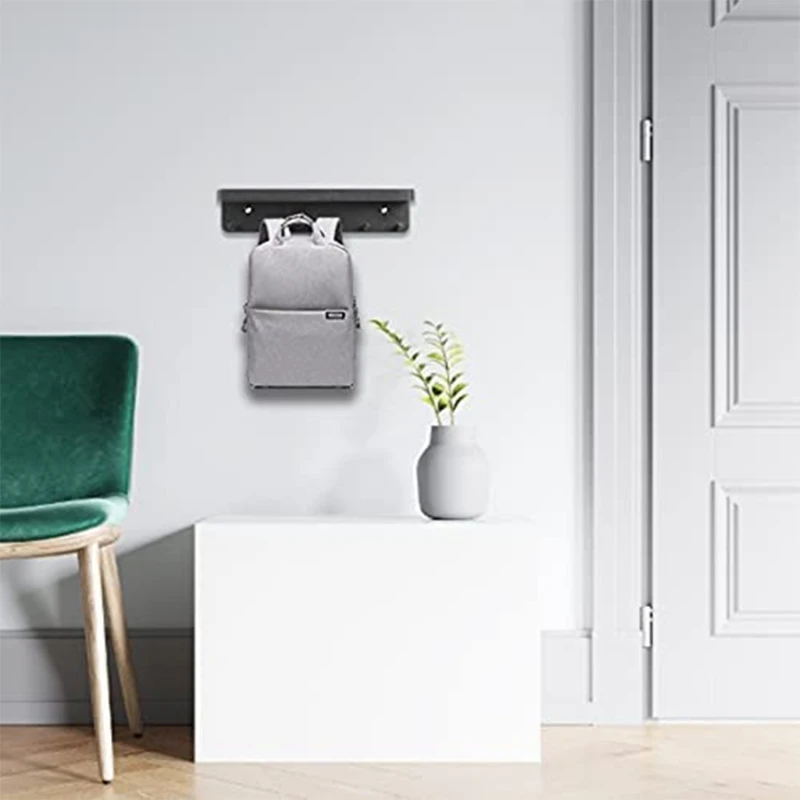 

Wall Mounted Metal Key Holder with Shelf 6 Hooks Storage Rack Tray Clothes Hanger Organizer for Home Office Kitchen