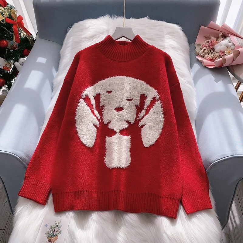 

Красный Рождественский свитер SONG YI, винтажные свитера в стиле пэчворк, пуловеры, японские Джемперы в стиле Харадзюку, сезон осень-зима, моде...