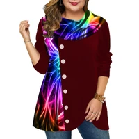 plus size print rainbow tunic top for women casual loose pullover tunic streetwear fashion scarf collar long sleeve midi top tee