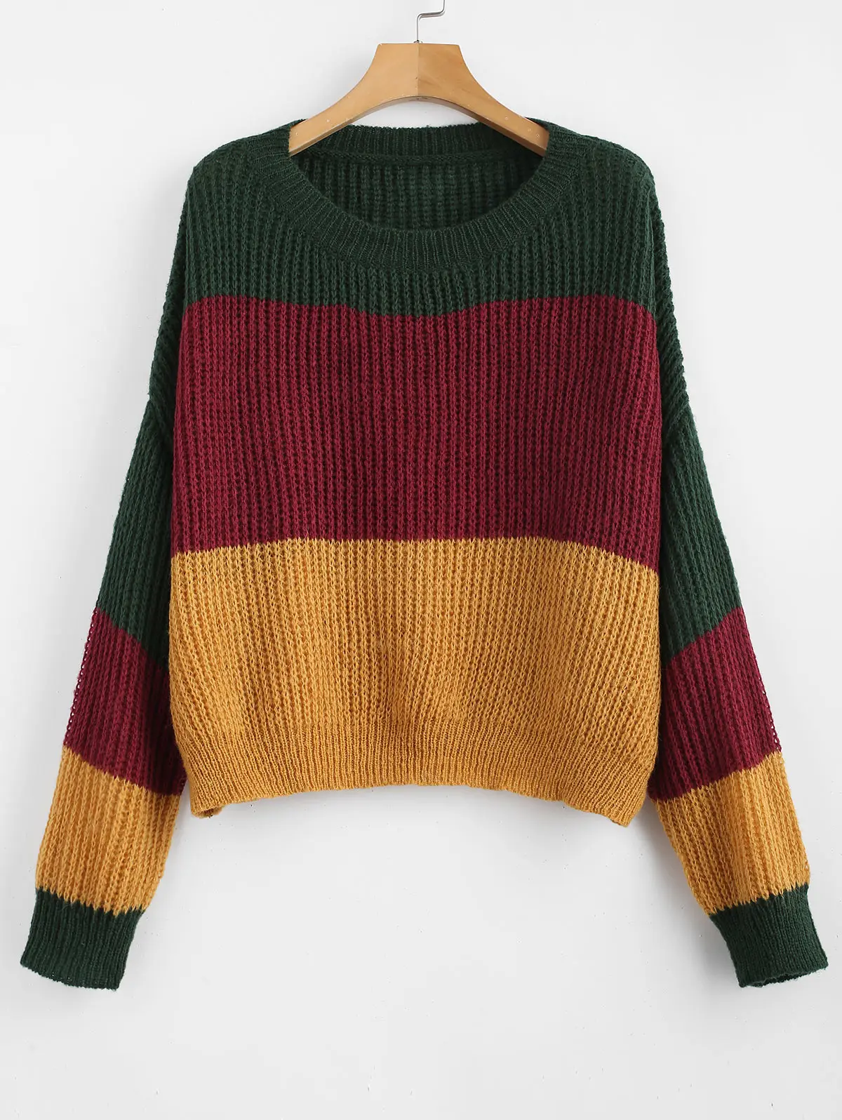 ZAFUL Пуловер Падение Полосатый Свитер Эластичный Полный Рукавом Шею Короткие