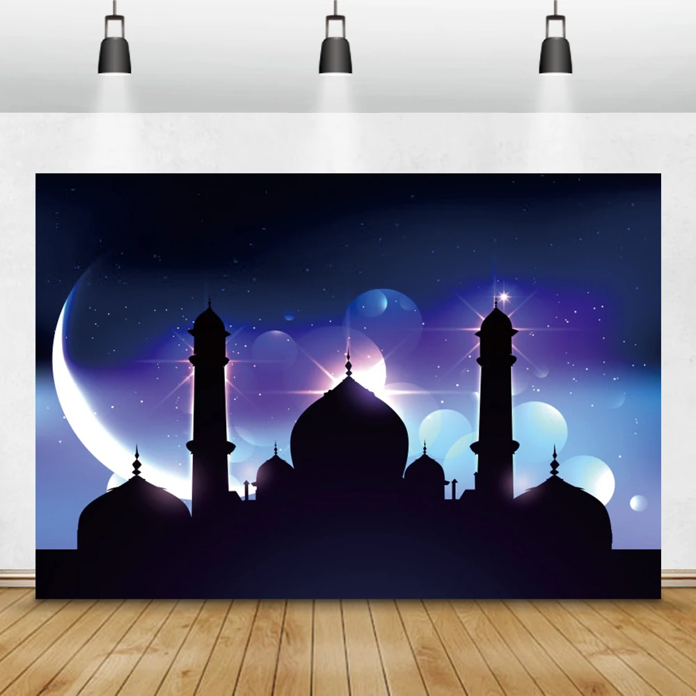 Laeacco Eid Mubarak фоны мусульманская мечеть полумесяц звездное небо Рамадан кареем