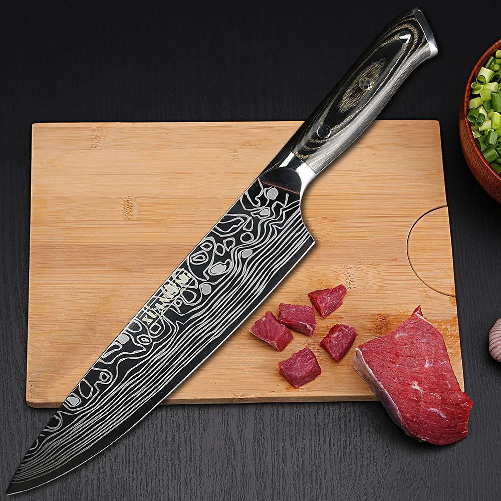 8 дюймов Сталь лазерным узором шеф повара Ножи Цвет деревянной ручкой в западном