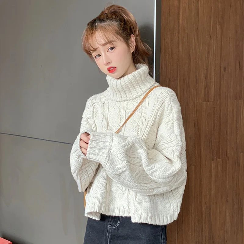 

Ретро Гонконгский стиль ленивая и свободная водолазка японский свитер женский осенний и зимний пуловер верхняя одежда белая грубая