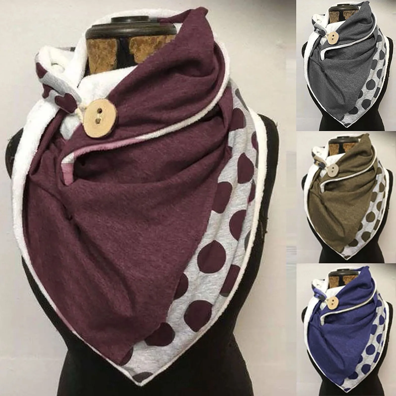 

New Fashion Winter Women Scarf Solid Dot Printing Button Soft Wrap Casual Warm Scarves Shawls Scarf Women Cashmere Scarves