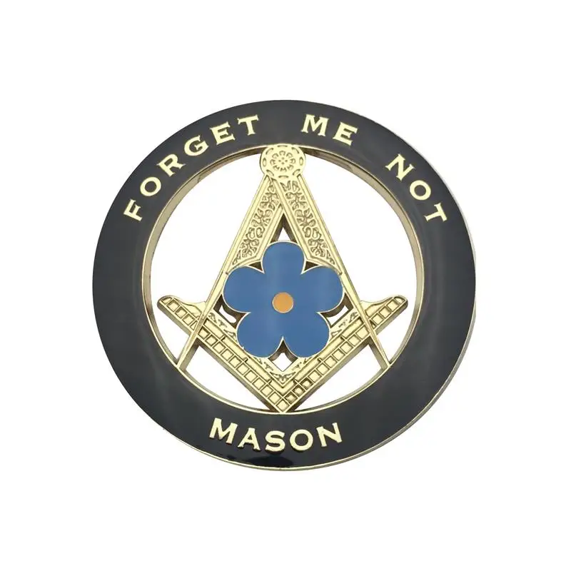Forget Me Not Masonic Car Emblem Mason Auto Truck Motorcycle Decal Sticker Badge, black& blue