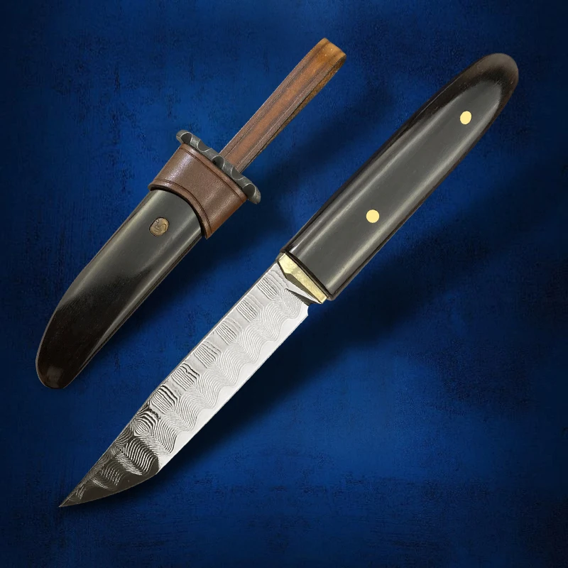 

VG10 Damascus Steel Outdoor Survival Straight Knife Black Sandalwood Making Camping Carry Samurai Knives Sharp
