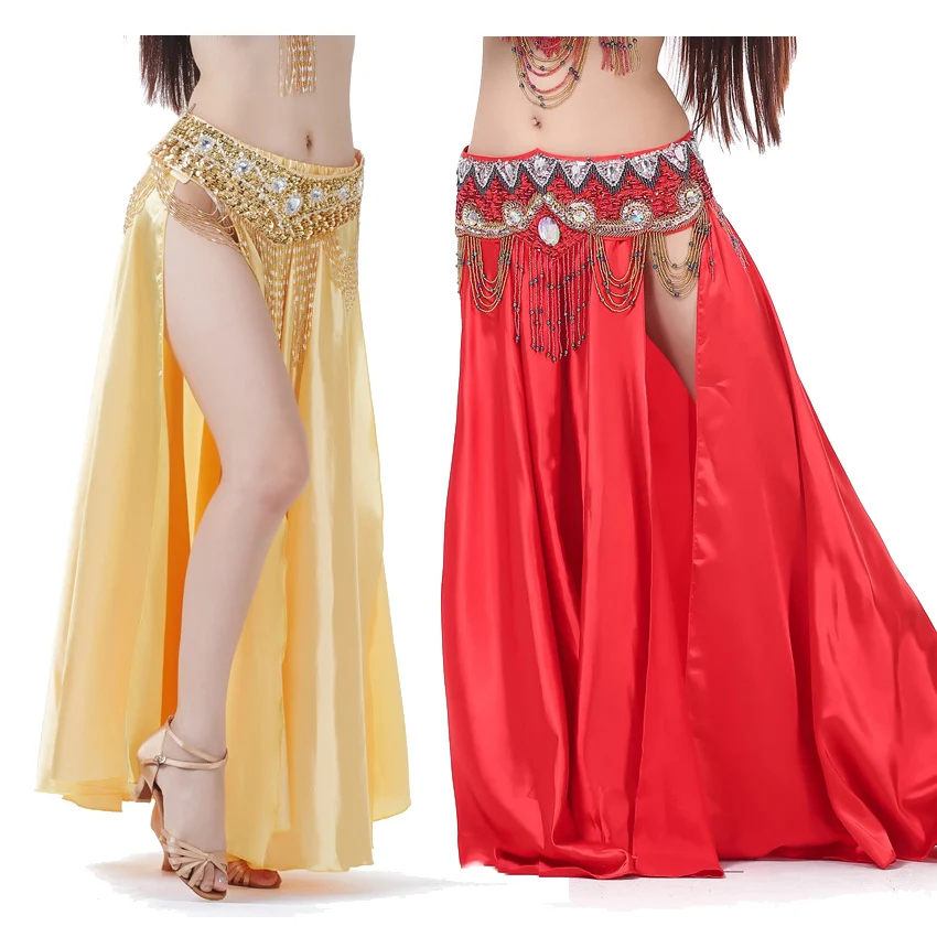 Юбка женская для танца живота атласная блестящая без пояса базовая размера плюс |