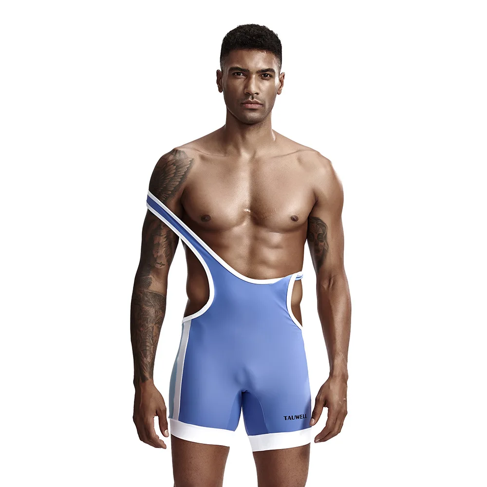 Фиолетовый Tauwei Man Full Body Leotards Wrestling singlet Mens Body Building Swimsuit Gym Bodywear Man Tight Swimwear - Цвет: Фиолетовый