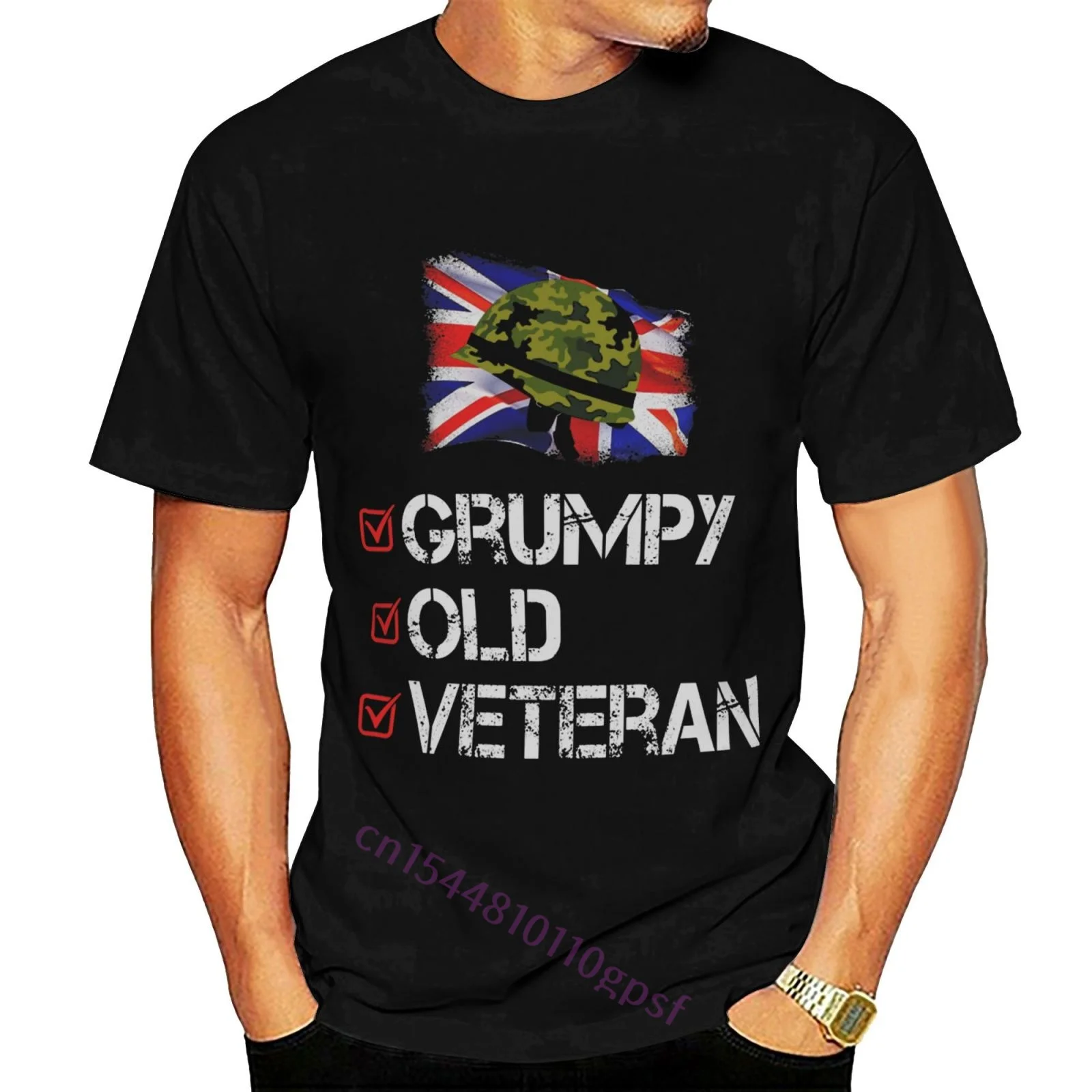 

Unisex Grumpy Old Veteran - Veteran Vintage Funny Tshirt Men's 100% Cotton Black T-Shirt Streetwear Tee