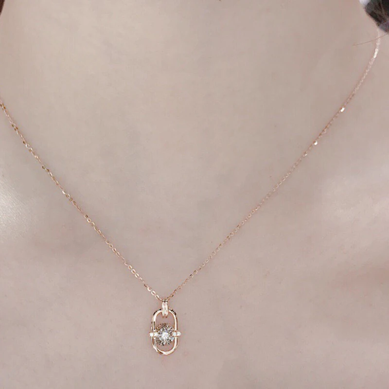 

AINUOSHI 18K Gold Round Cut 0.05ct Natural Diamond Dancing Paperclip Shape Shining Pendant Necklace Women Jewelry 18''