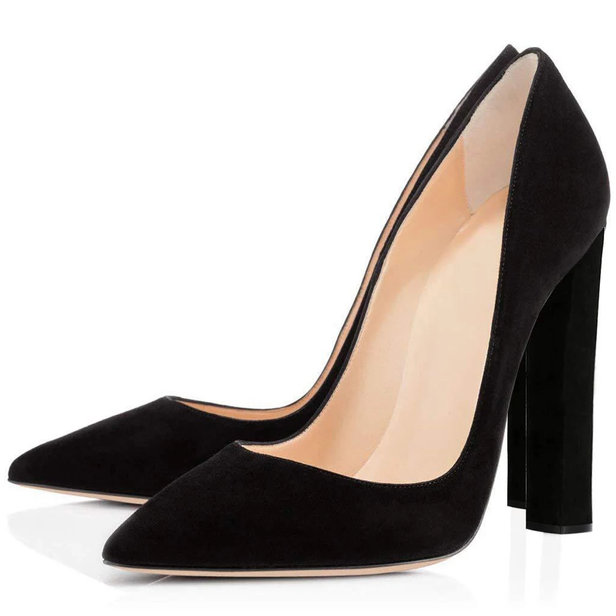 Женские вечерние туфли-лодочки на высоком массивном каблуке туфли с острым