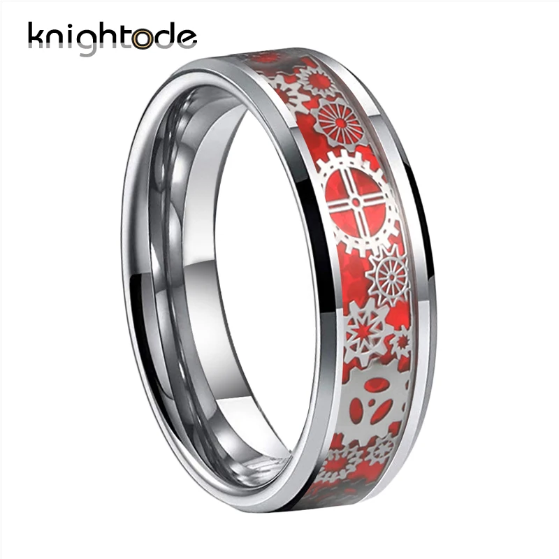 6mm Red 8/6 мм Для мужчин Для женщин обручальное кольцо механического Шестерни колеса Вольфрам кольцо скошенными краями с красным фиолетовый, черный синий углеродного волокна инкрустация - Цвет основного камня: 6mm Red