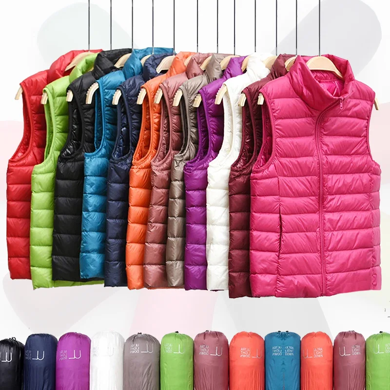 

Ultra Thin Down Jacket Light Warm Waistcoat Female Sleeveless Cropped Puffer Jacket Vest Lining Woman Winter Coat Spring 2021