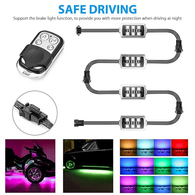 

6Pcs Motorcycle ATV RGB LED Neon Under Glow Light Strip Kit Atmosphere Lights