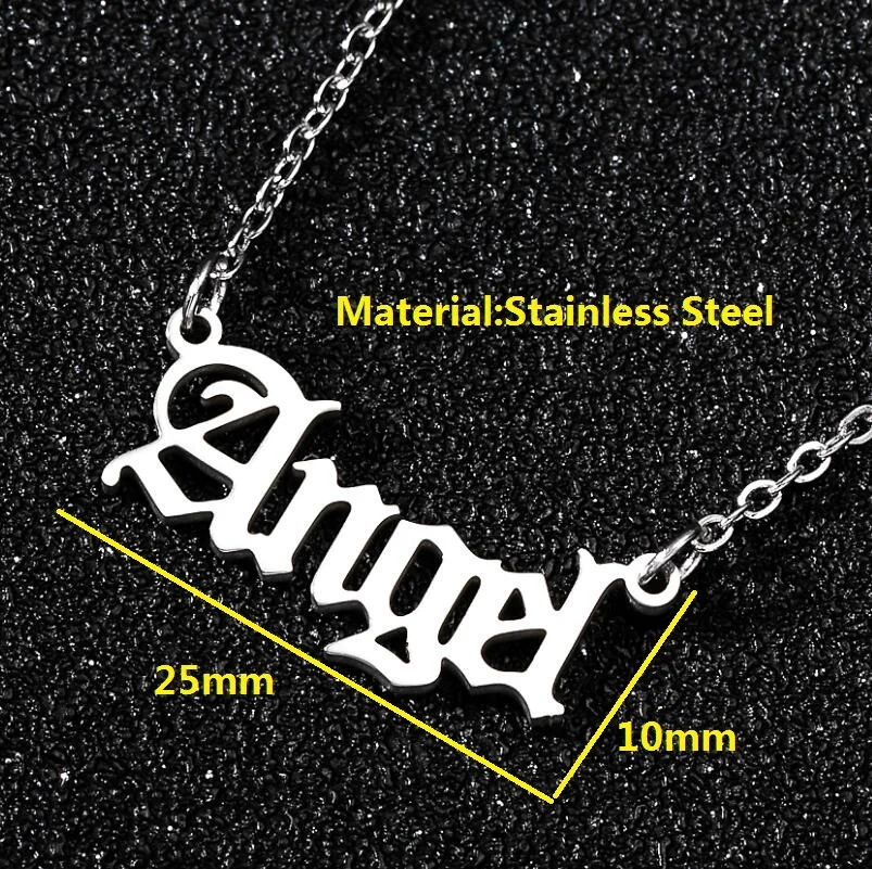 

2020 New Fashion Gothic Punk Girls Stainless Steel Angel Letter Necklaces Women Old English Necklace Babygirl Princess Choker