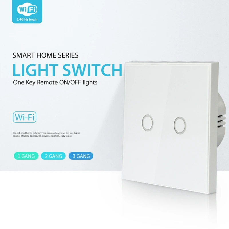Розничная продажа настенный смарт-выключатель с двумя клавишами Wi-Fi работает