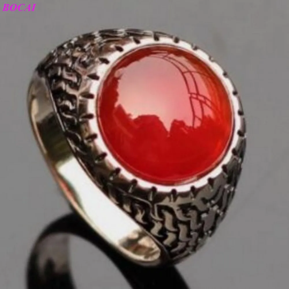 

BOCAI s925 Sterling Silver thai silver Ring Middle East Men's Caution Personality Fashion generous Wide Men's Ring for men