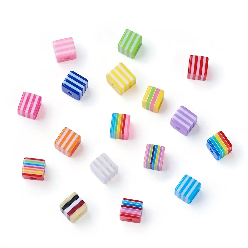 

200Pcs Mix Rainbow Candy Resin Beads Stripe Pattern Loose Spacer Beads For Jewelry Making Handmade DIY Bracelet Necklace 8x8x8mm