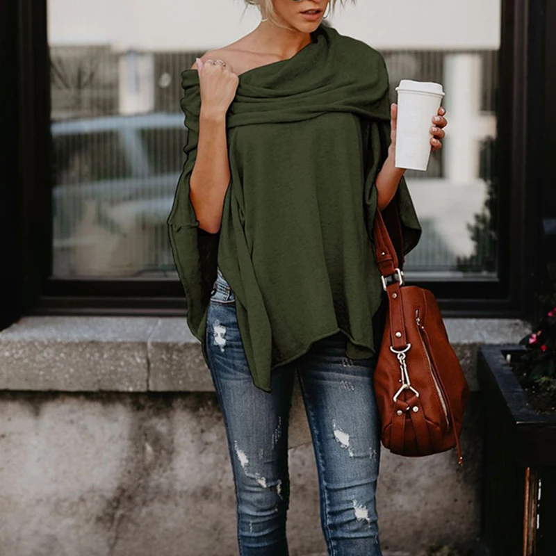 Women Sexy Tops Lady Shirts Party Off Shoulder Fashion Asymmetric Loose Fit Casual Irregular Solid Club Shirt | Женская одежда