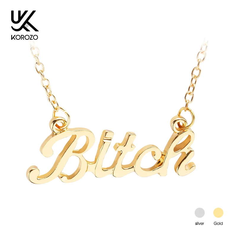 Эффектное письмо сука кулон для женщин золото длинное серебряное ожерелье