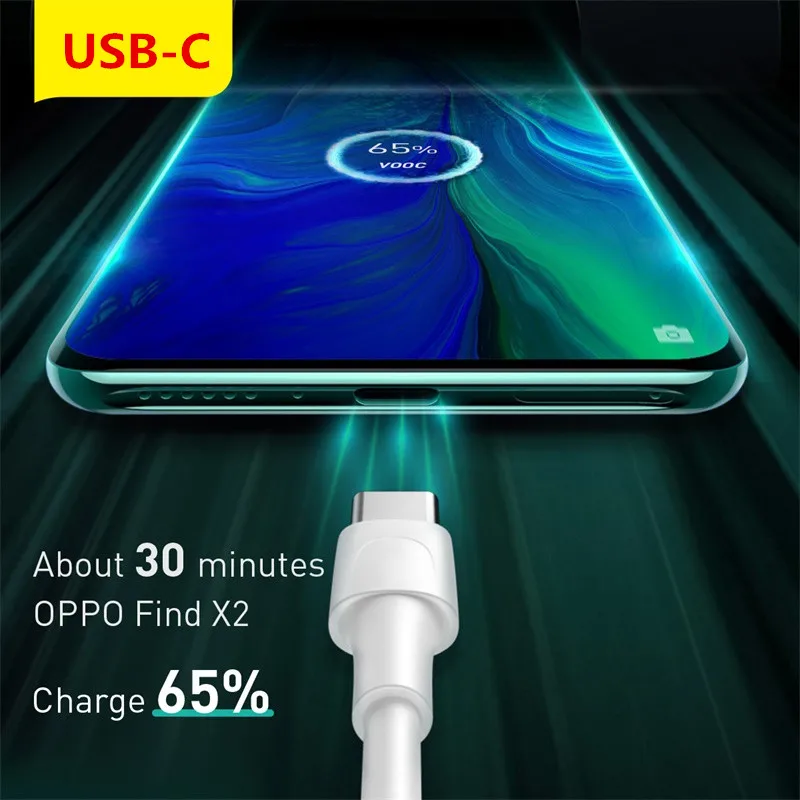 

Fast USB Charger LED light adapter VOOC 5A Super Type C Charge cable For Samsung A50 Z Flip OPPO F17 A53s Vivo Z5 Realme 6 7 Pro