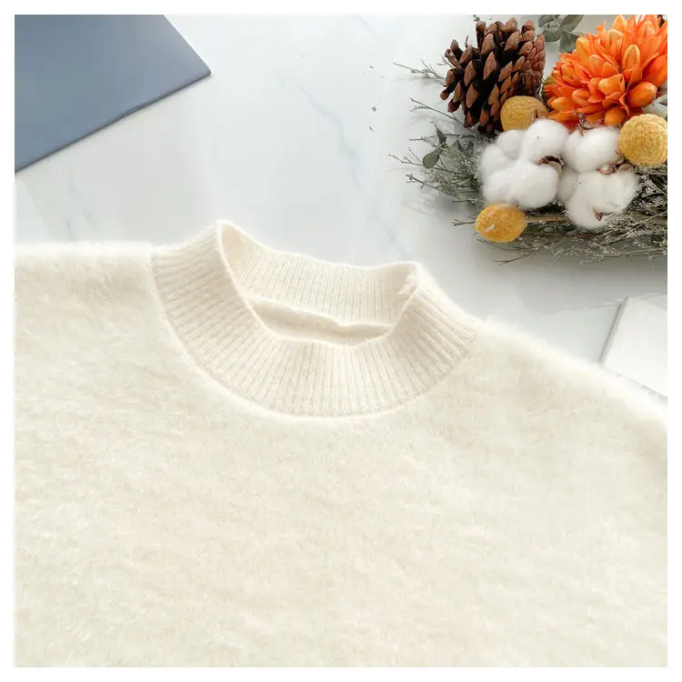 

Hsa Winter Knit Pullovers Long Ruffles Sleeve Knit Jumpers White Midi Knitwear Dress Lace Patchwrok Mohair Soft Long Sweaters