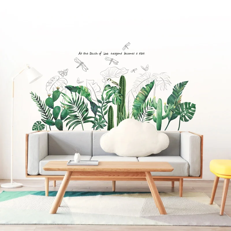 Зеленый Стикеры для растений на стену DIY крупнолистовой зеленый наклейка с