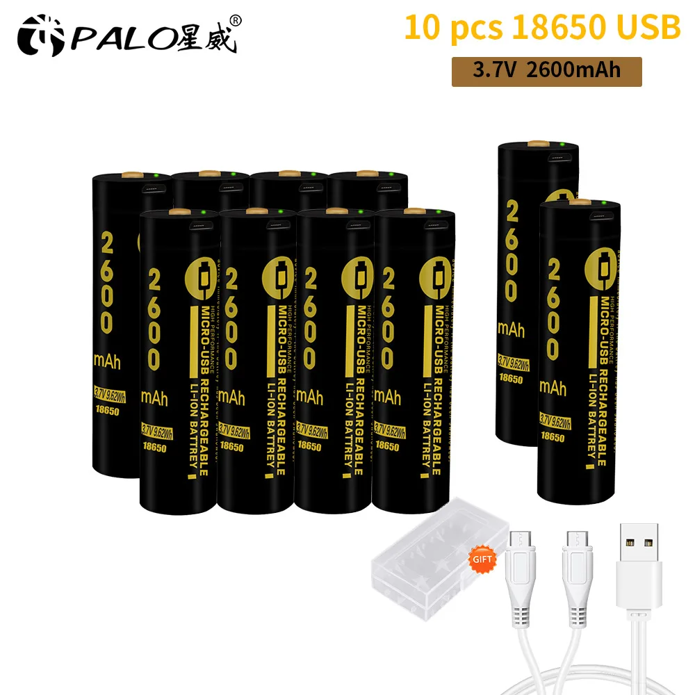 Palo Новое поступление USB интерфейс Быстрая зарядка низкий саморазряд 18650 usb литий-ионный аккумулятор светодиодный аккумулятор высокой емкости - Цвет: 10pcs