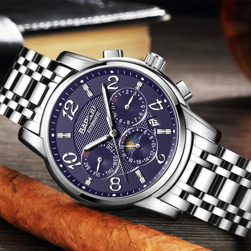 Автоматические механические Для мужчин s часы световой фазы Луны календарь